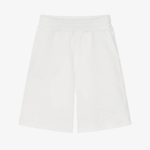 Fendi-Boys White Cotton Jersey Padded Logo Shorts | Childrensalon