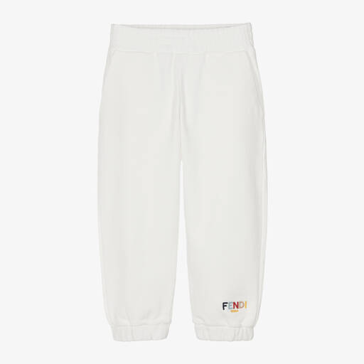 Fendi-White Cotton Embroidered Joggers | Childrensalon