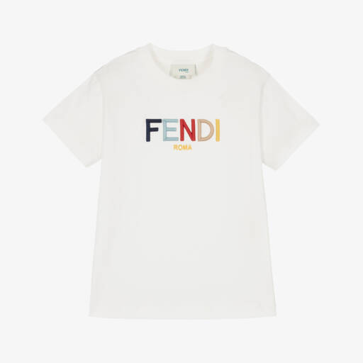 Fendi White Logo Embroidered T-Shirt