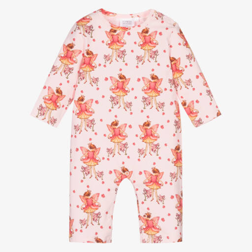 Flower Fairies™ by Childrensalon-Baby Girls Pink Cotton Romper Suit | Childrensalon