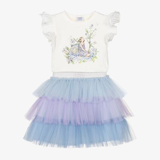 Sal & Pimenta Girls Corduroy Skirt Set - Snowflakes Floral - Blue