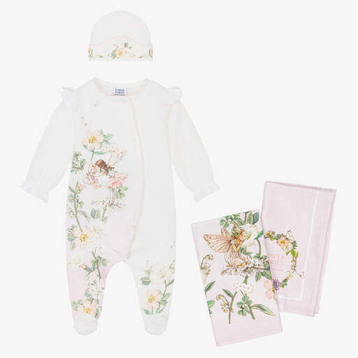 Flower Fairies™ by Childrensalon-Бело-розовый хлопковый комплект с комбинезоном для девочек | Childrensalon