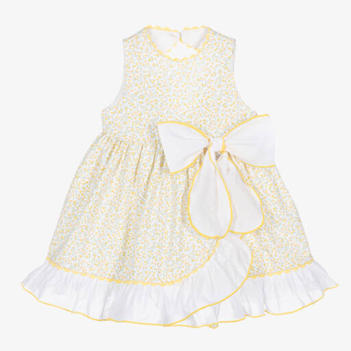 Foque-Girls Yellow Cotton Ditsy Floral Dress | Childrensalon