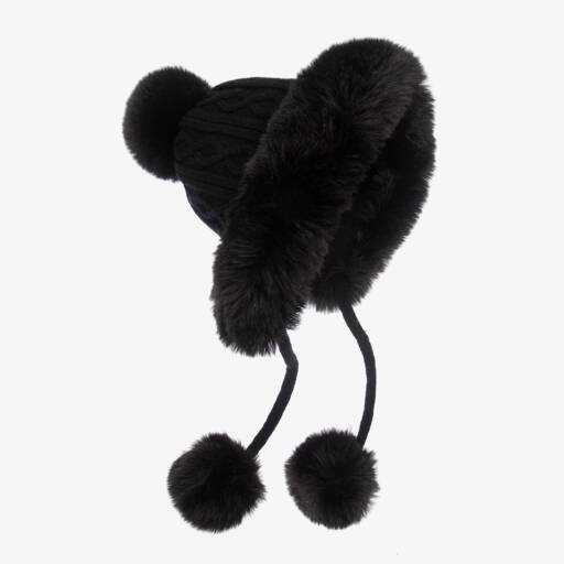 Fun & Fun-Girls Black Cable Knit Hat  | Childrensalon