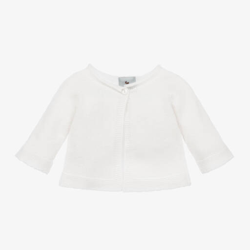 G.H.Hurt & Son-White Pure Cashmere Knitted Baby Cardigan | Childrensalon