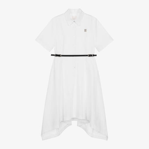 Givenchy-Girls White Cotton Shirt Dress With Belt | Childrensalon