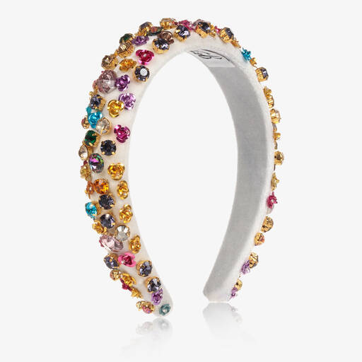Graci-Girls White Velvet & Crystal Hairband | Childrensalon