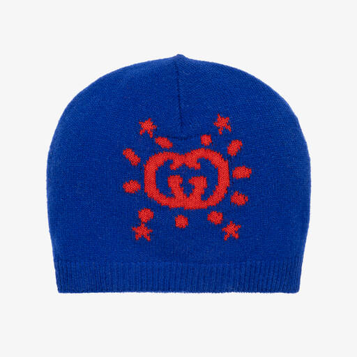Gucci-Baby Boys Blue Wool Beanie Hat | Childrensalon