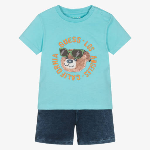 Guess-Baby Boys Blue Jersey Denim Shorts Set | Childrensalon