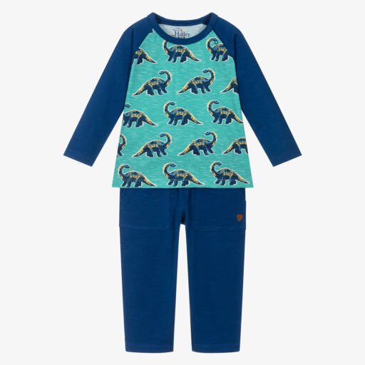 Hatley-Boys Blue Glow-In-The-Dark Dinosaur Print Trouser Set | Childrensalon