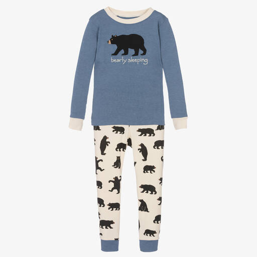 Little Blue House by Hatley-Boys Blue & Ivory Cotton Bear Pyjamas | Childrensalon