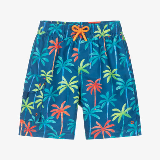 Hatley-Boys Blue Palm Tree Swim Shorts (UPF50+) | Childrensalon