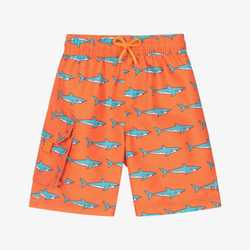Hatley-Boys Orange Sharks Swim Shorts (SPF50+) | Childrensalon