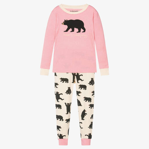 Little Blue House by Hatley-Girls Pink & Ivory Cotton Bear Pyjamas | Childrensalon
