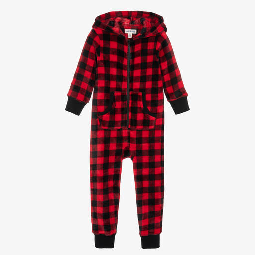 Hatley-Red Check Fleece Hooded Onesie | Childrensalon