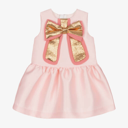 Hucklebones London-Baby Girls Pale Pink Satin Bow Dress | Childrensalon
