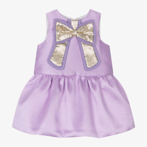 Hucklebones London-Baby Girls Purple Satin Bow Dress | Childrensalon