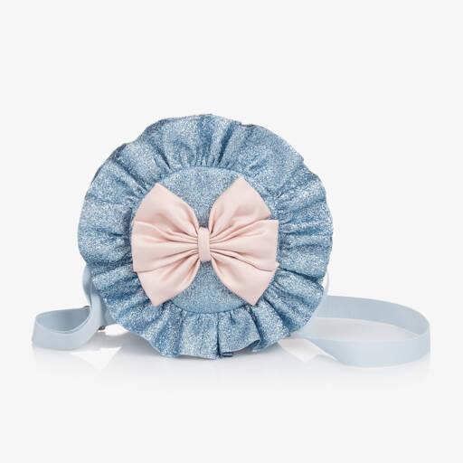 Hucklebones London-Girls Blue Glitter & Pink Bow Bag (12cm) | Childrensalon