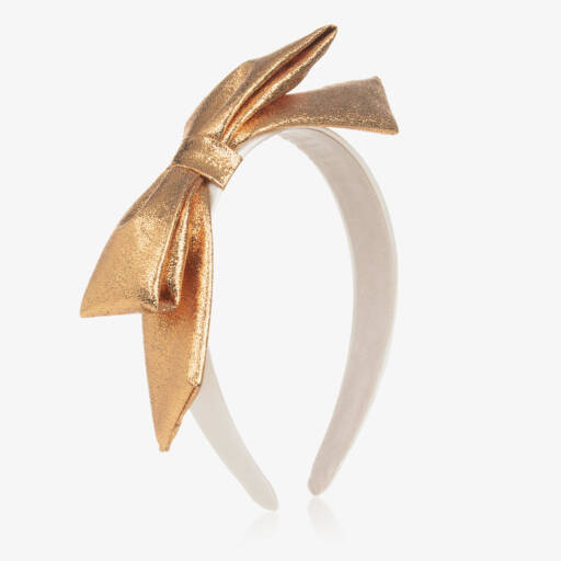 Hucklebones London-Girls Ivory & Gold Bow Hairband | Childrensalon
