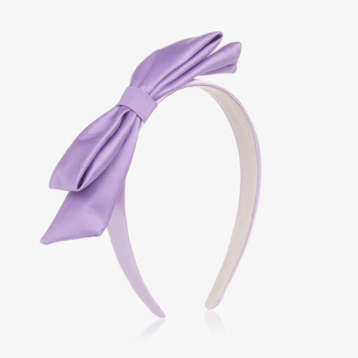 Hucklebones London-Girls Purple Bow Satin Hairband | Childrensalon