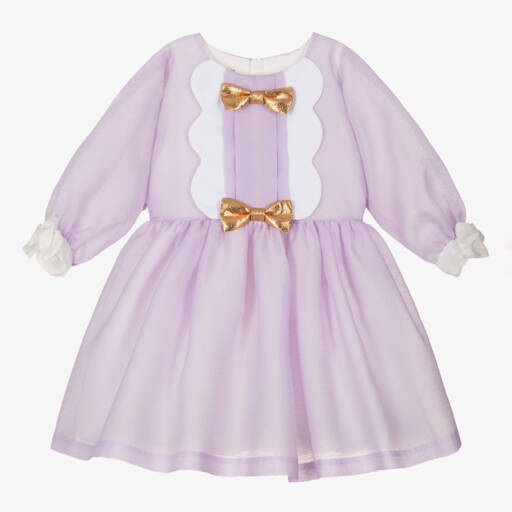 Hucklebones London-Girls Purple Crêpe Bows Dress | Childrensalon