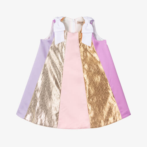 Hucklebones London-Girls Purple & Metallic Stripe Trapeze Dress | Childrensalon