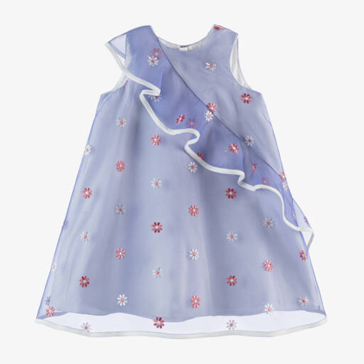 Hucklebones London-Girls Purple Organza Floral Dress | Childrensalon