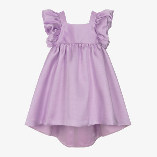 Hucklebones London-Girls Purple Satin Dip Hem Dress | Childrensalon