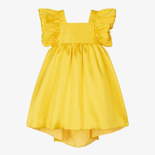 Hucklebones London-Girls Yellow Satin Dip Hem Dress | Childrensalon