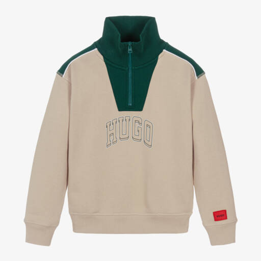 HUGO-Boys Beige Cotton Sweatshirt | Childrensalon