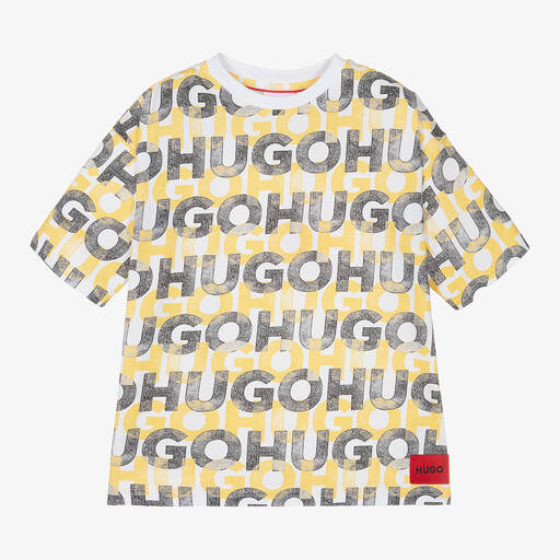 HUGO-Boys White Cotton Monogram Logo T-Shirt | Childrensalon