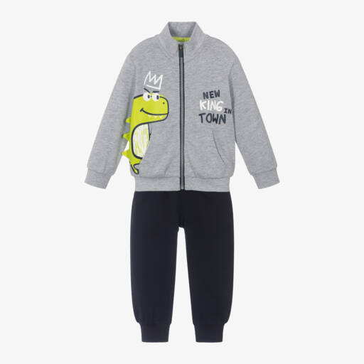 iDO Baby-Boys Grey & Blue Dino Cotton Tracksuit | Childrensalon