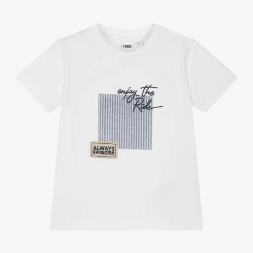 iDO Baby-Boys White Cotton Slogan T-Shirt | Childrensalon