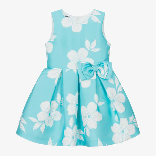 iDO Baby-Girls Blue Floral Satin Dress | Childrensalon