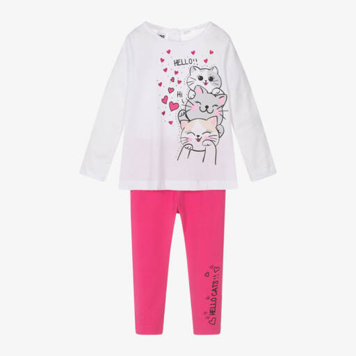iDO Baby-Girls White & Pink Cotton Leggings Set | Childrensalon