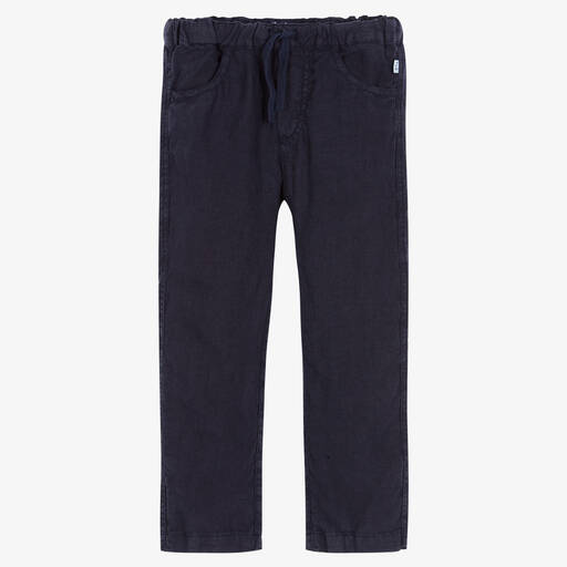 Il Gufo-Boys Navy Blue Linen Trousers | Childrensalon