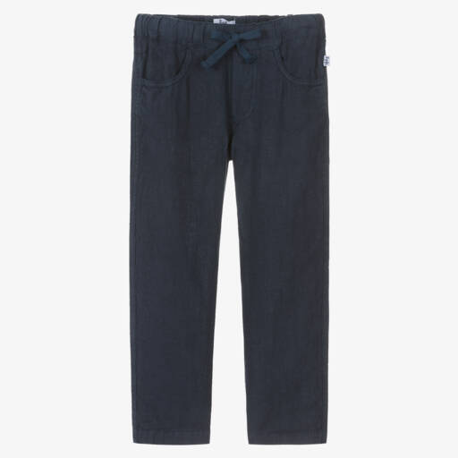 Il Gufo-Boys Navy Blue Linen Trousers | Childrensalon