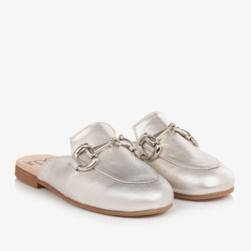 Irpa-Girls Silver Leather Backless Loafers | Childrensalon