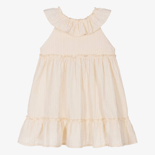 Jamiks-Girls Beige Cotton Seersucker Dress | Childrensalon