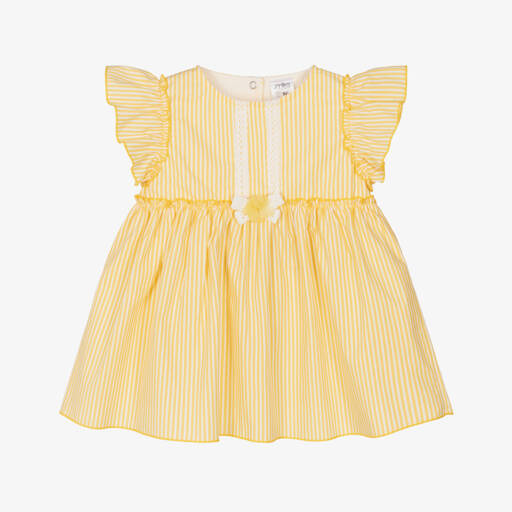Jamiks-Girls Yellow & White Striped Cotton Dress | Childrensalon