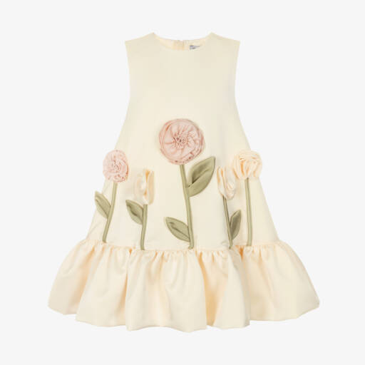 Jessie and James London - Girls Ivory & Pink Flower Satin Dress ...