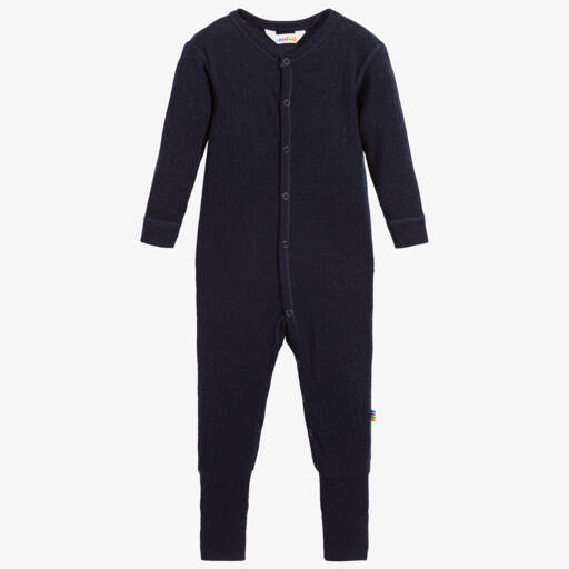 Joha-Navy Blue Thermal Merino Wool Baby Romper | Childrensalon