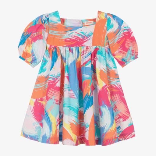 Joyday-Girls Pink Cotton Brush Strokes Dress | Childrensalon