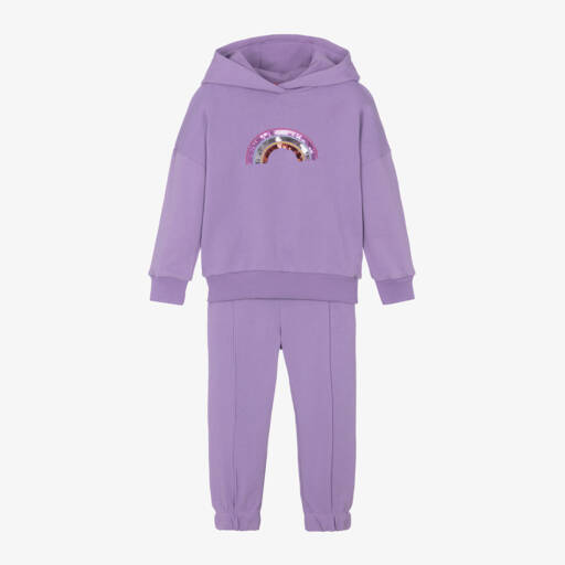Joyday-Girls Purple Cotton Sequin Rainbow Tracksuit | Childrensalon