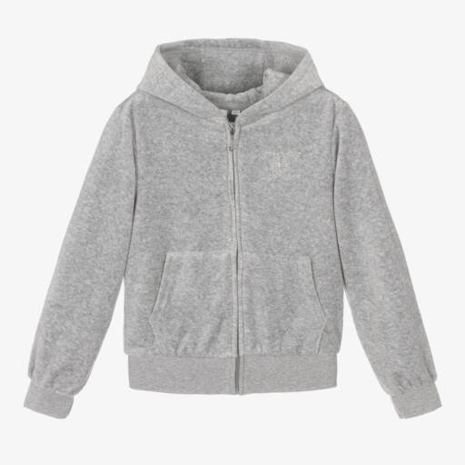 Juicy Couture-Girls Grey Diamanté Zip-Up Hoodie | Childrensalon