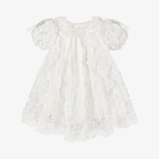 Junona-Girls White Tulle Dress with Flower & Butterfly Appliqués | Childrensalon