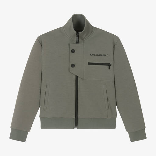 KARL LAGERFELD KIDS-Boys Green Cotton Zip-Up Top | Childrensalon