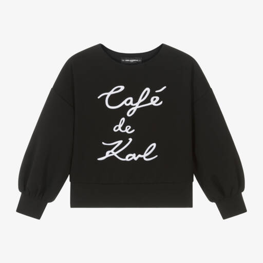 KARL LAGERFELD KIDS-Girls Black Cotton Café De Karl Sweatshirt | Childrensalon