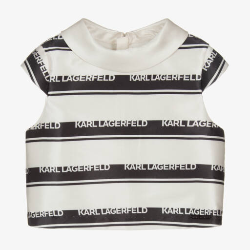 KARL LAGERFELD KIDS-Girls Ivory & Black Striped Satin Blouse | Childrensalon
