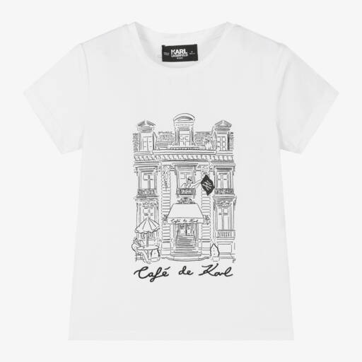 KARL LAGERFELD KIDS-Girls White Organic Cotton T-Shirt | Childrensalon